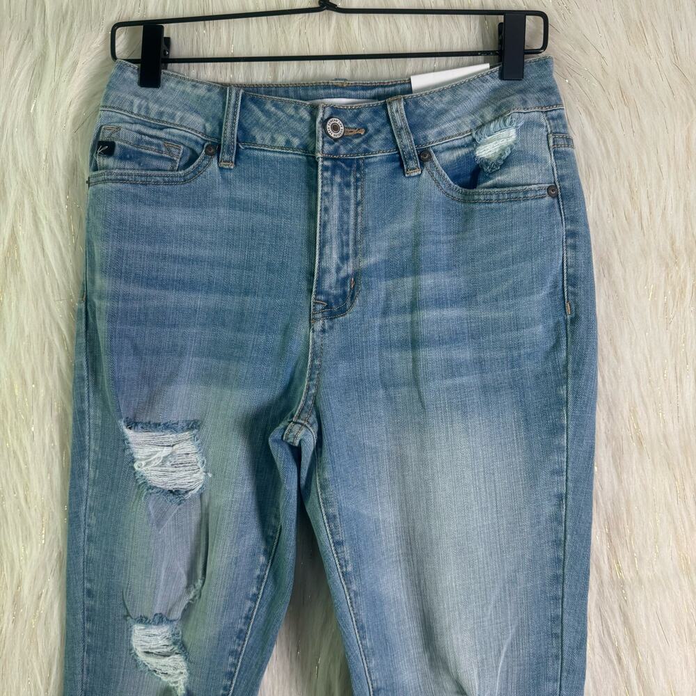 NWT Kancan Distressed Raw Hem Skinny Jeans Medium Wash High Waist Size 27x28 - Picture 2 of 10